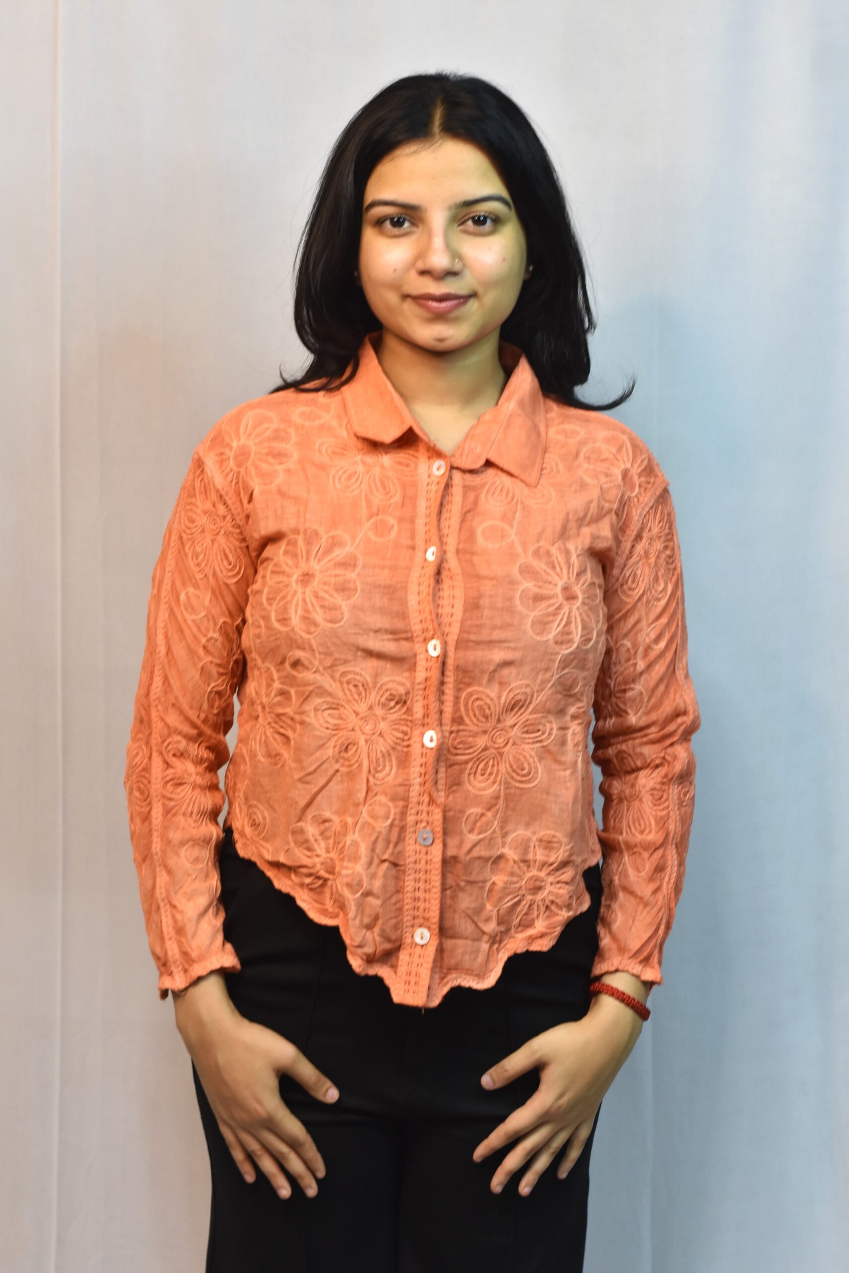 floral embroidered button down shirt (free size)