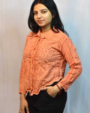 floral embroidered button down shirt (free size)