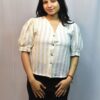 vertical stripe puff sleeve blouse
