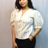 vertical stripe puff sleeve blouse
