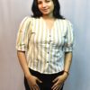 vertical stripe puff sleeve blouse