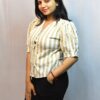 vertical stripe puff sleeve blouse