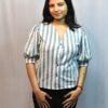 vertical stripe puff sleeve blouse