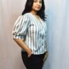 vertical stripe puff sleeve blouse