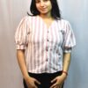 vertical stripe puff sleeve blouse