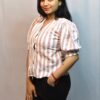 vertical stripe puff sleeve blouse