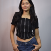 black corset style top with multiple vertical zippers