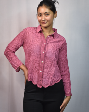 floral embroidered button down shirt (free size)