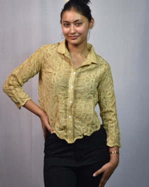 floral embroidered button down shirt (free size)