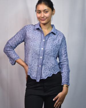 floral embroidered button down shirt (free size)