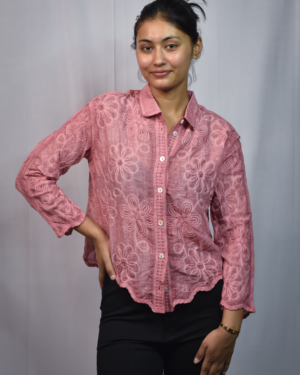 floral embroidered button down shirt (free size)