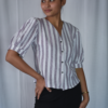 vertical stripe puff sleeve blouse