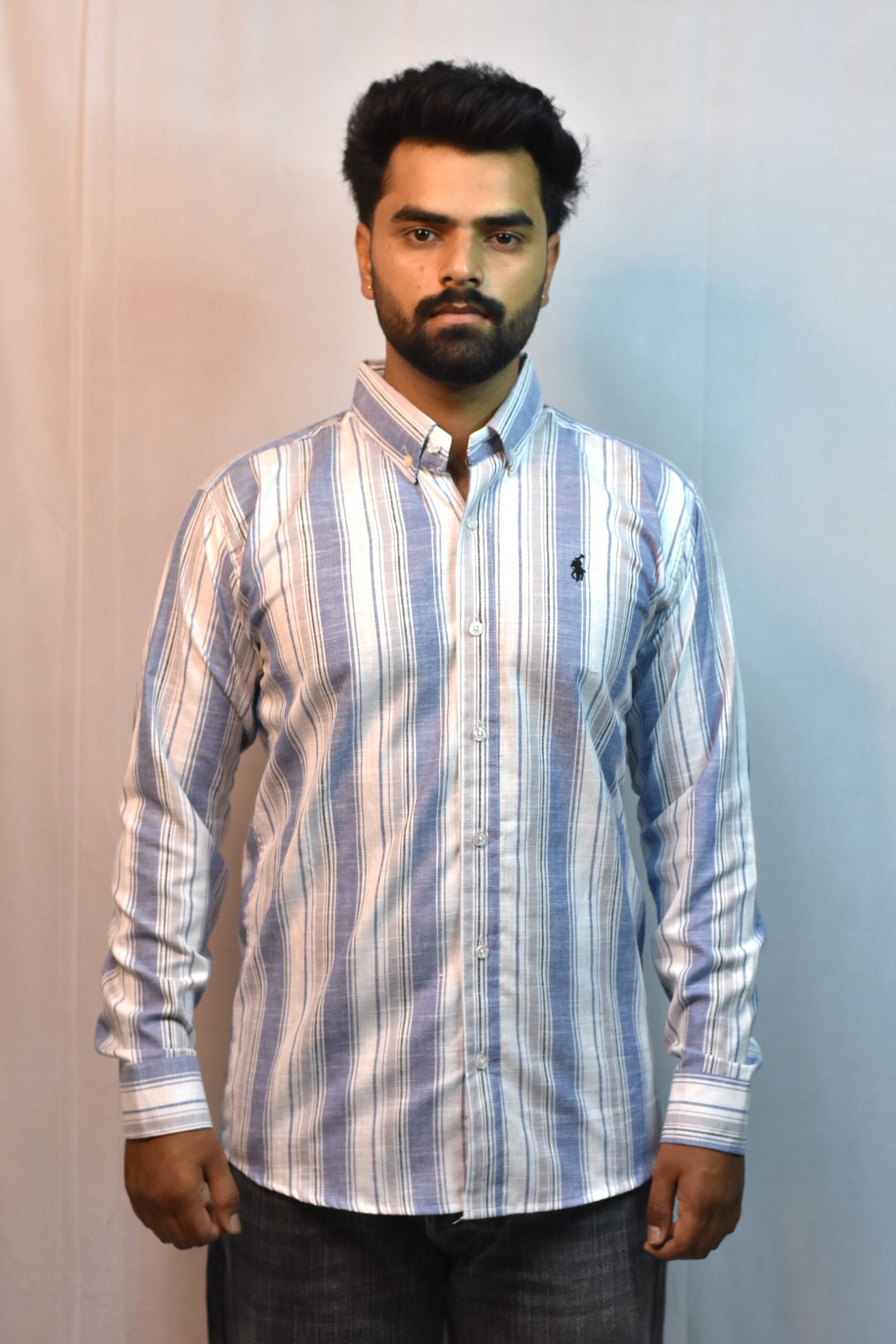 light blue & white check shirt