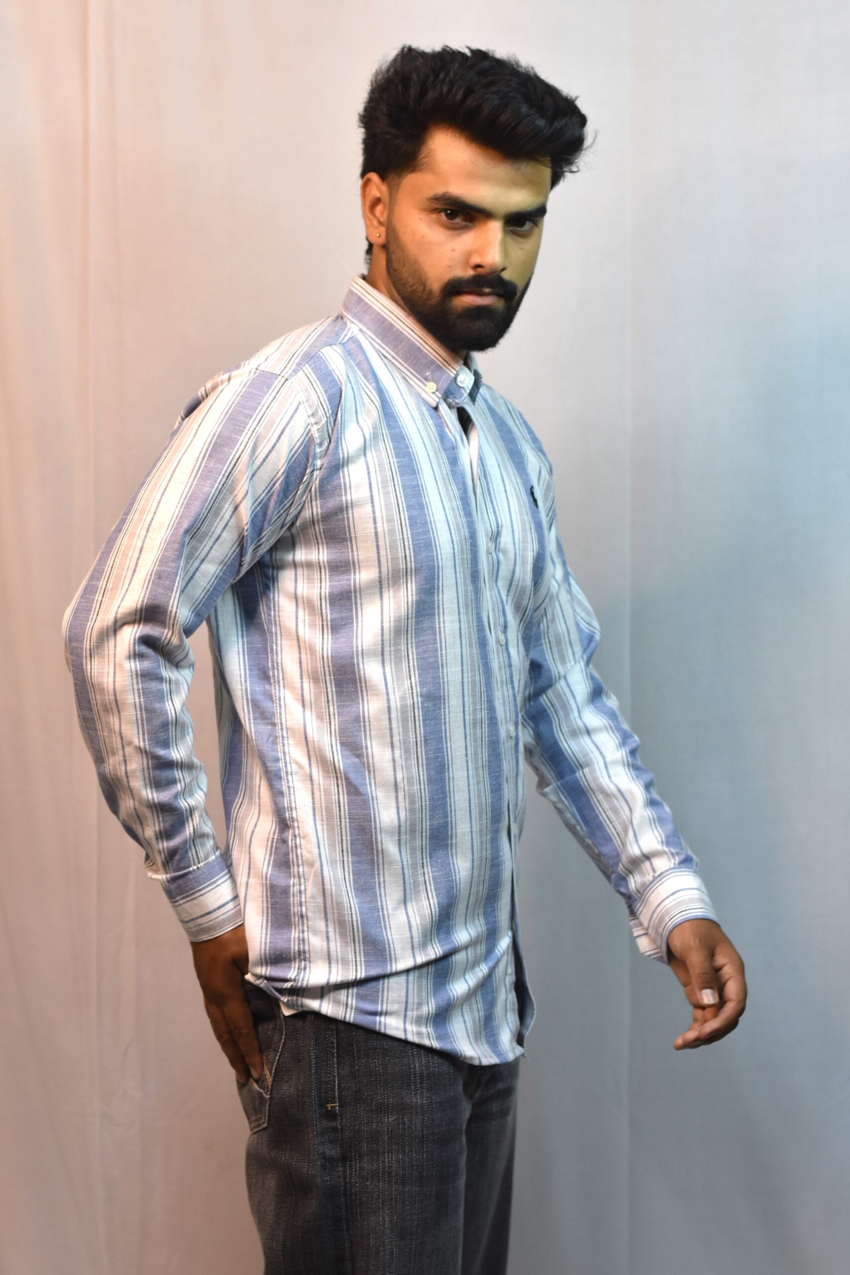 light blue & white check shirt