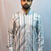 light green & white check shirt