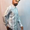 light green & white check shirt
