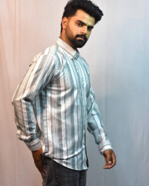 light green & white check shirt