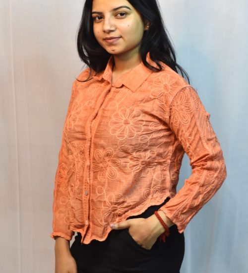 floral embroidered button down shirt (free size)