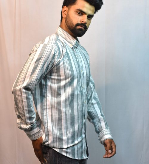 light green & white check shirt